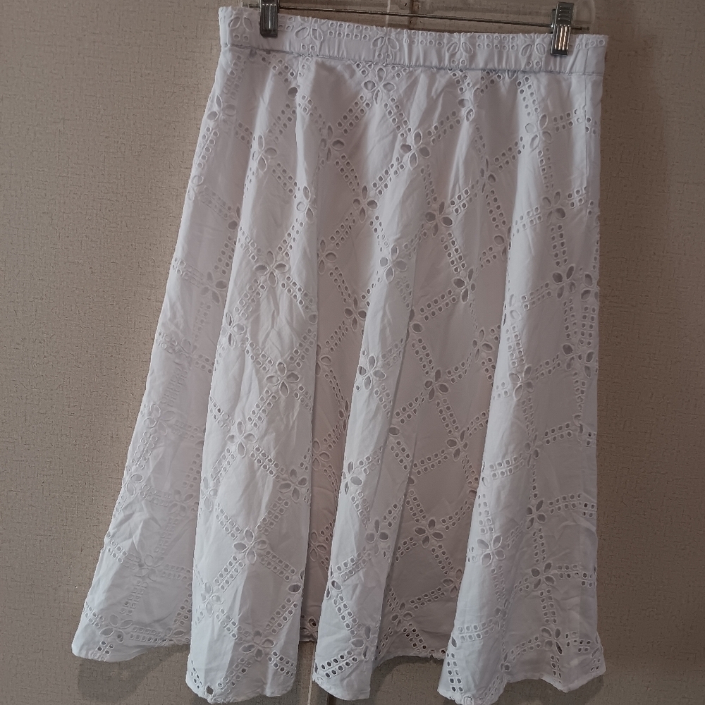 J. Jill White Eyelet A-Line Skirt Nw - Picture 6 of 6